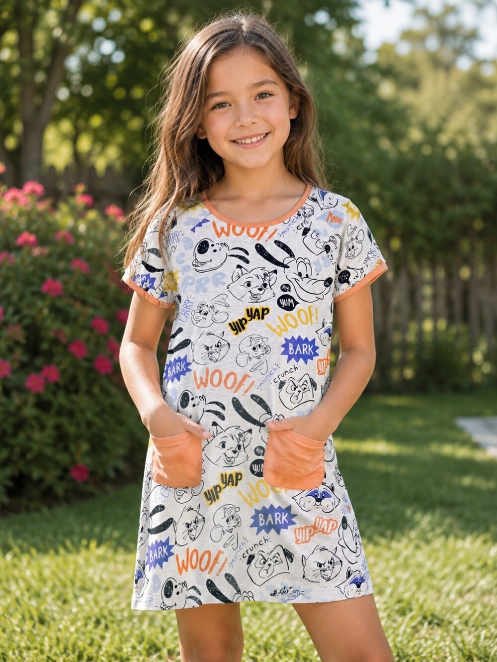 Disney Store Kids Large Dog Print Pocket Dress White Organic Cotton EUC L 150